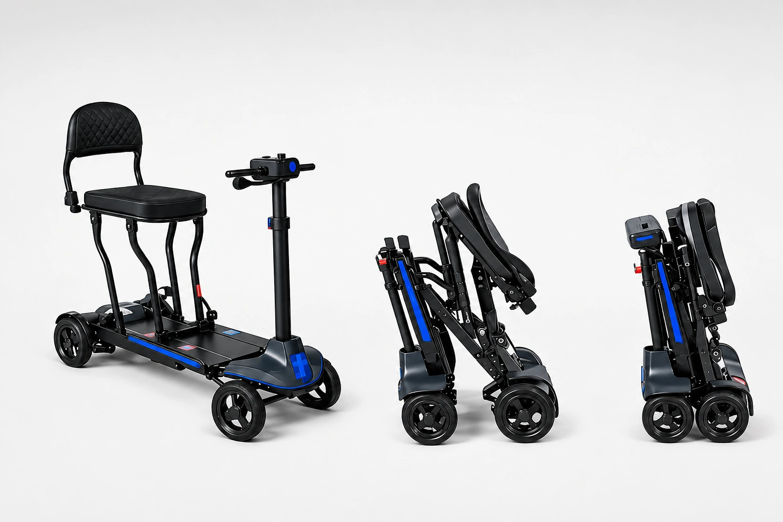 Lightweight folding scooter shown open and folded