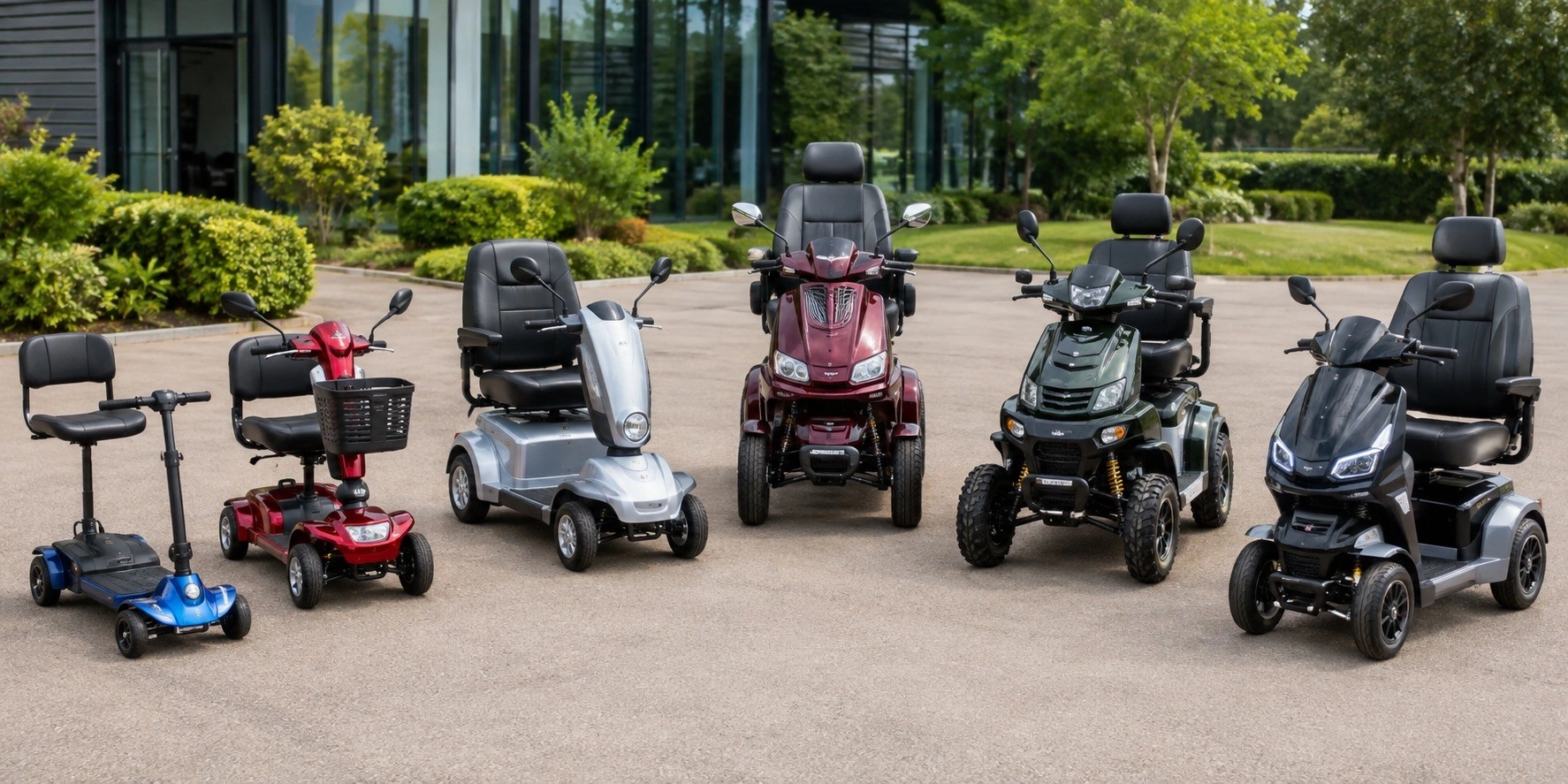 A range of different mobility scooters