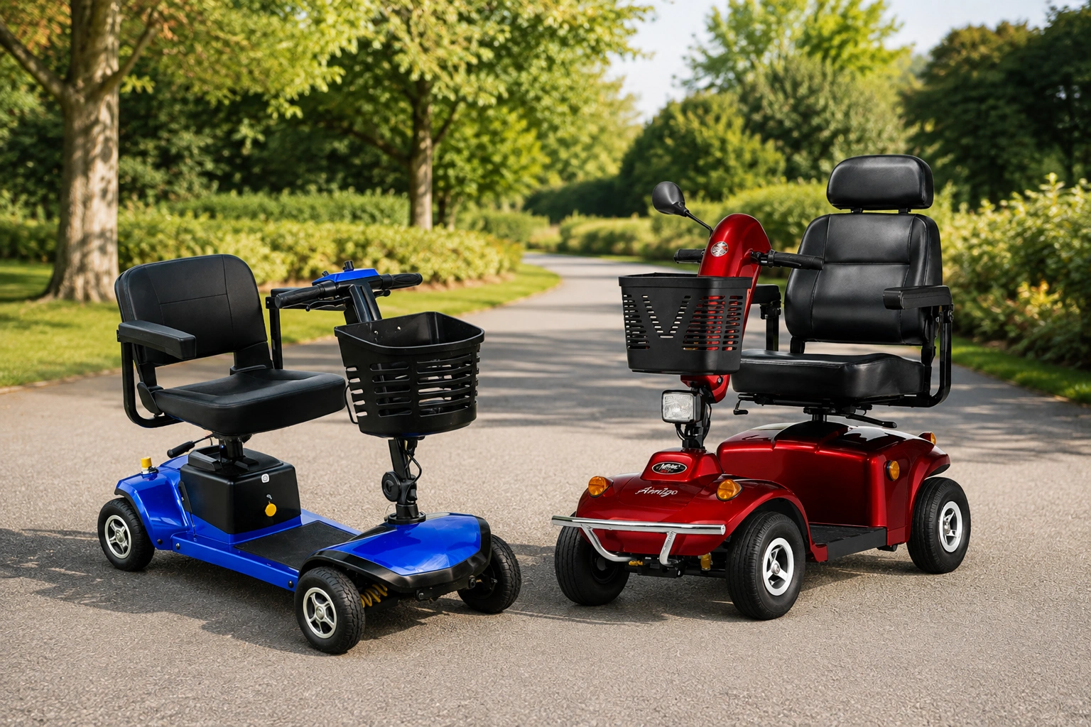 Two mobility scooters outdoors