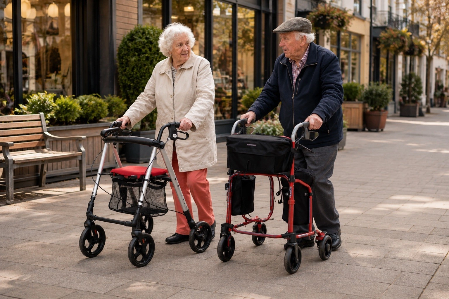 Customers using rollators and walking aids